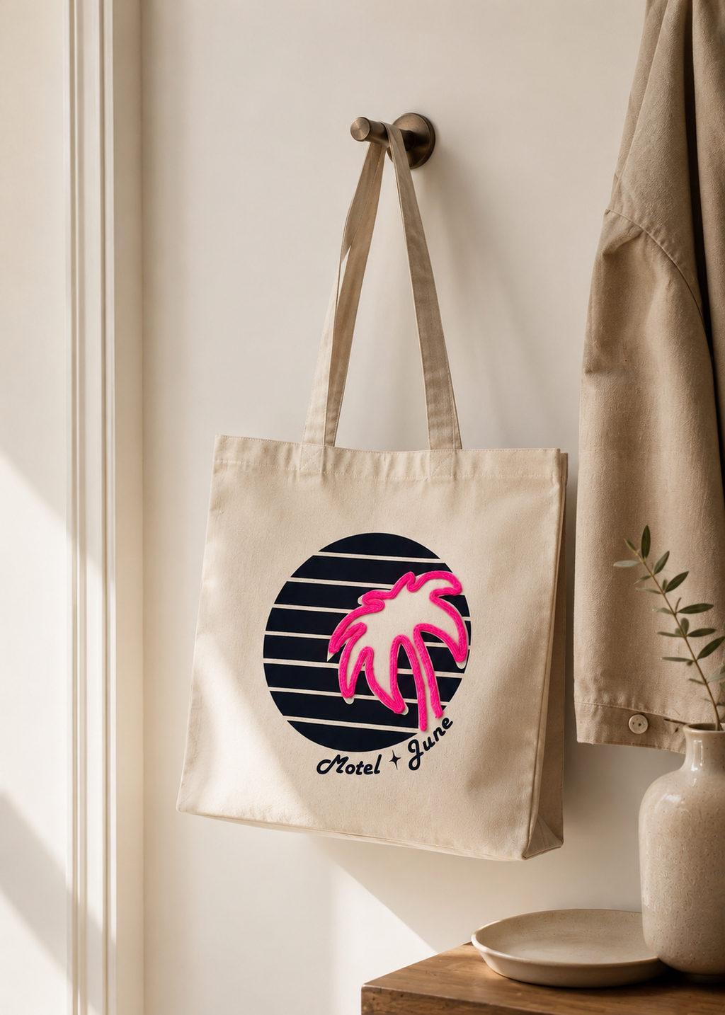Pink Palm Sunset Tote Bag