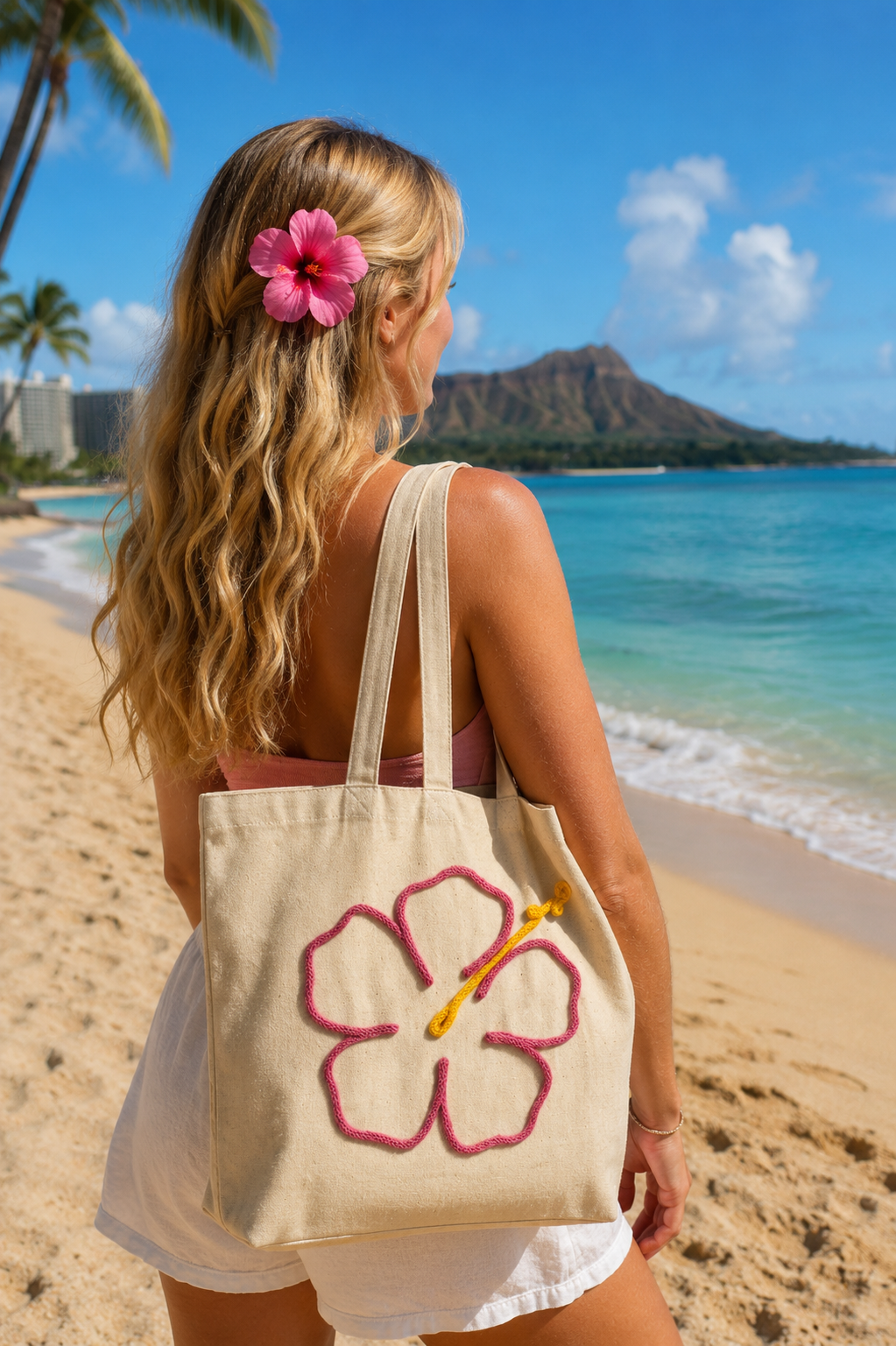 Pink Hibiscus Flower Tote Bag