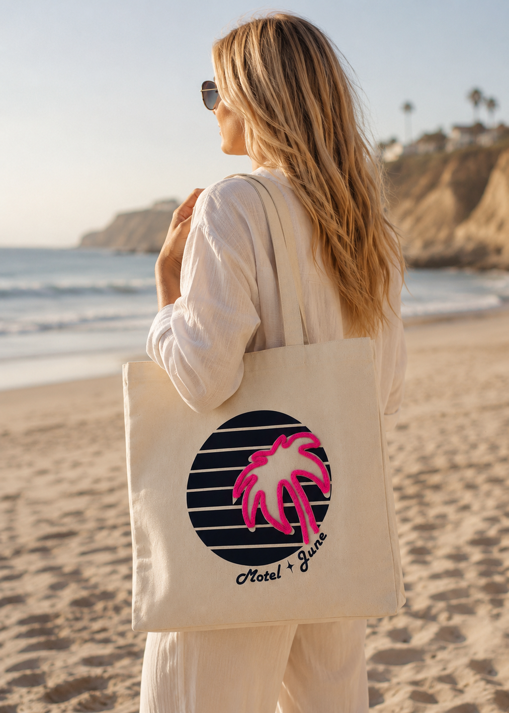 Pink Palm Sunset Tote Bag