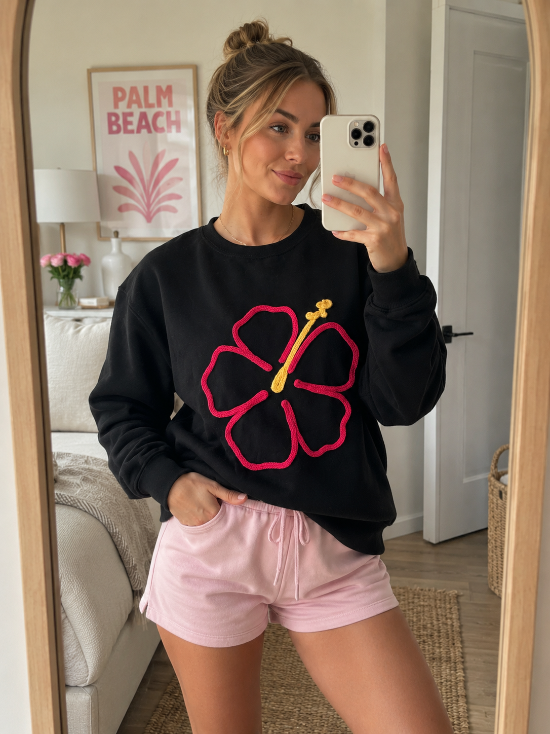 Adult Pink Hibiscus Flower Sweatshirt