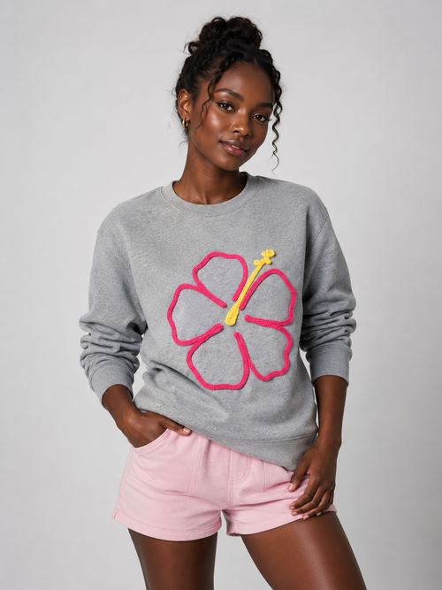 Adult Pink Hibiscus Flower Sweatshirt