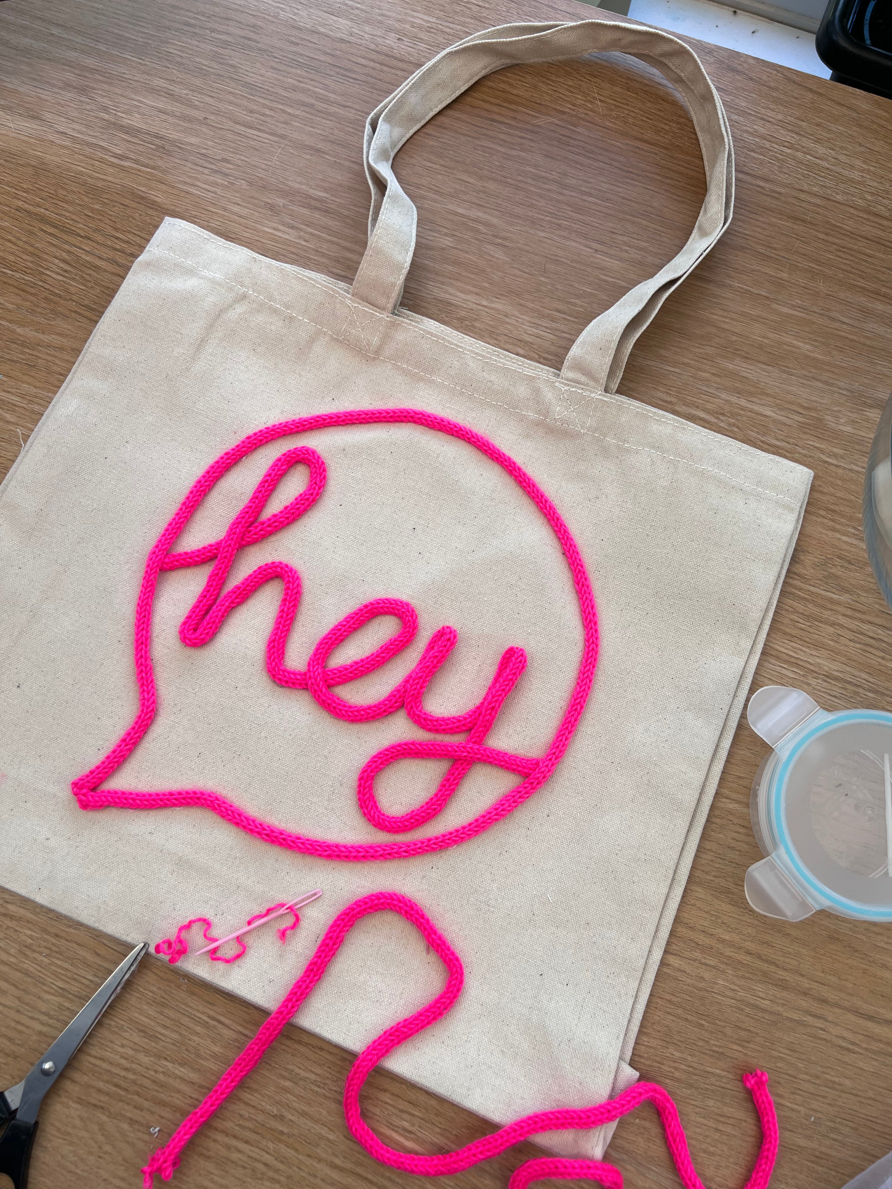 Neon Pink Hey Tote Bag