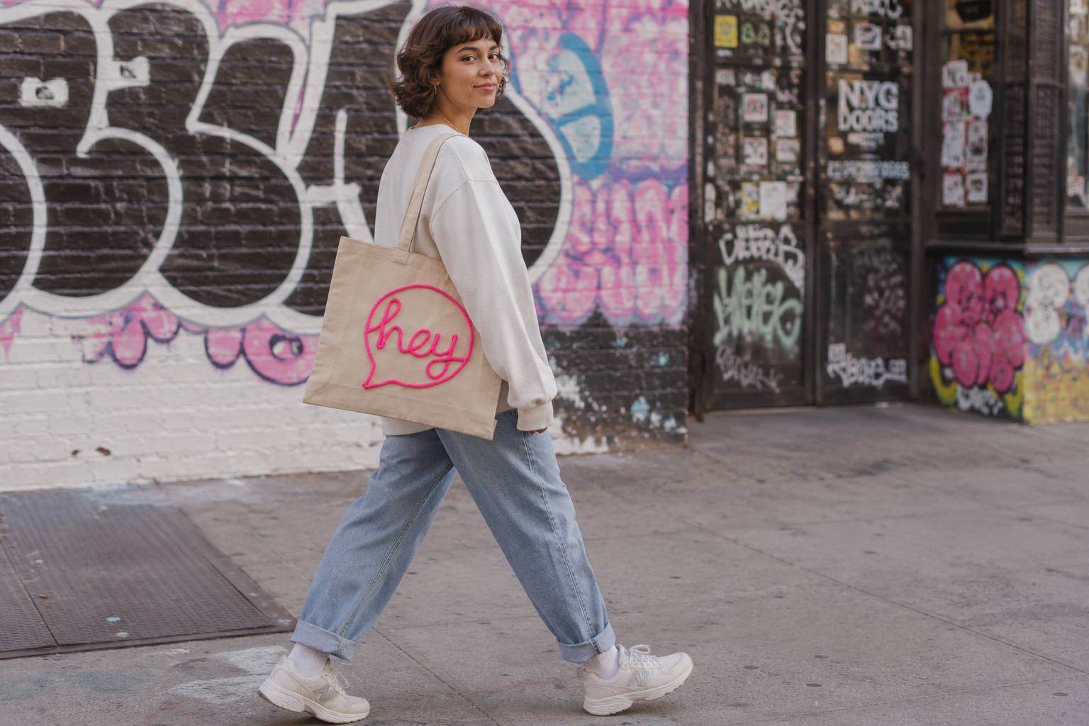 Neon Pink Hey Tote Bag