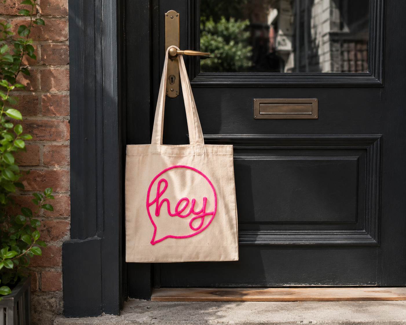 Neon Pink Hey Tote Bag