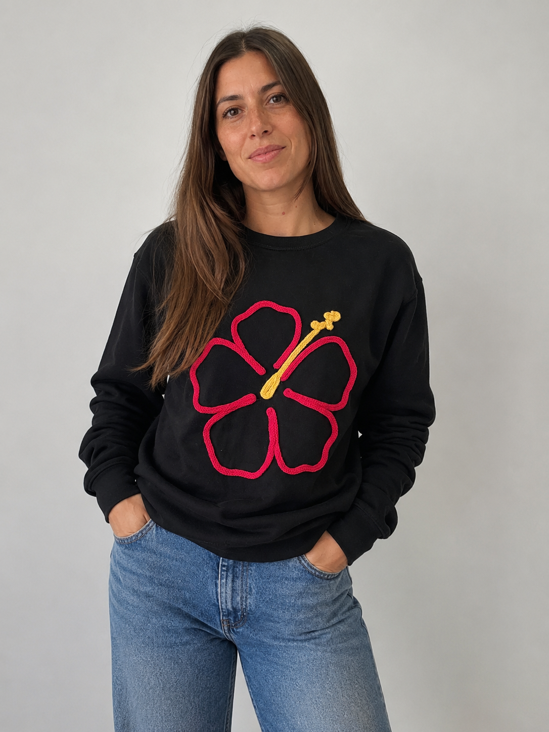 Adult Pink Hibiscus Flower Sweatshirt