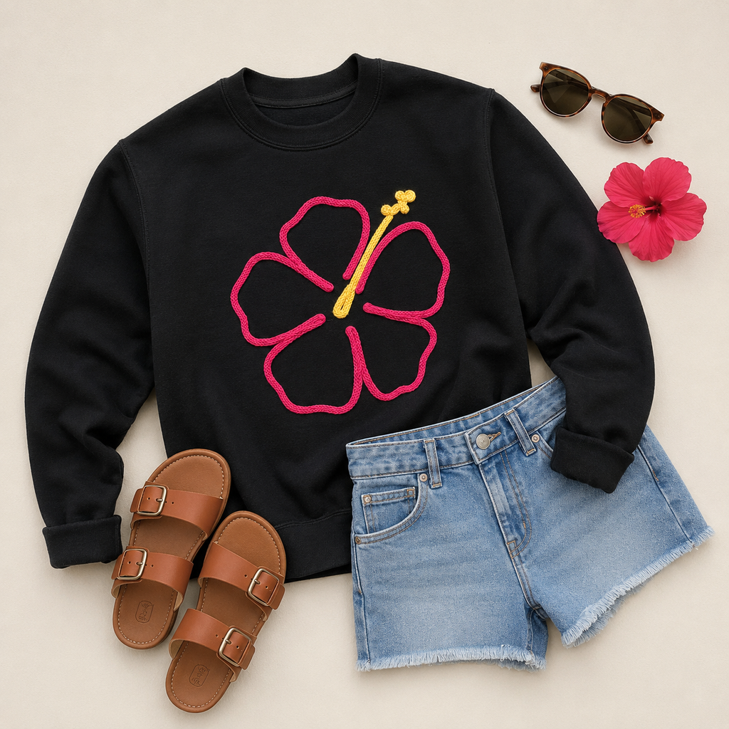 Adult Pink Hibiscus Flower Sweatshirt